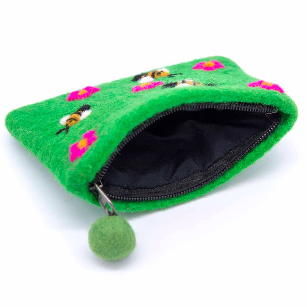 Bees Felt Purse: Green