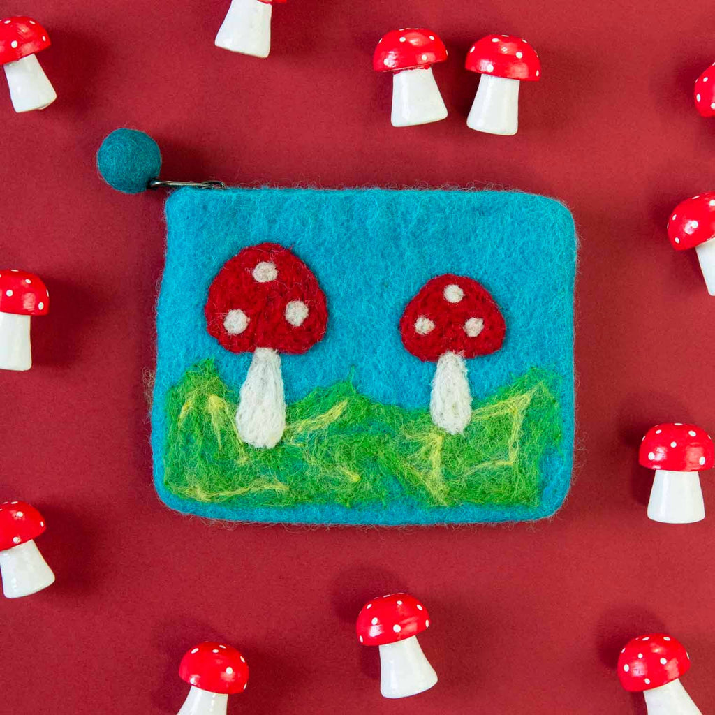 Mushroom Felt Purse: Blue