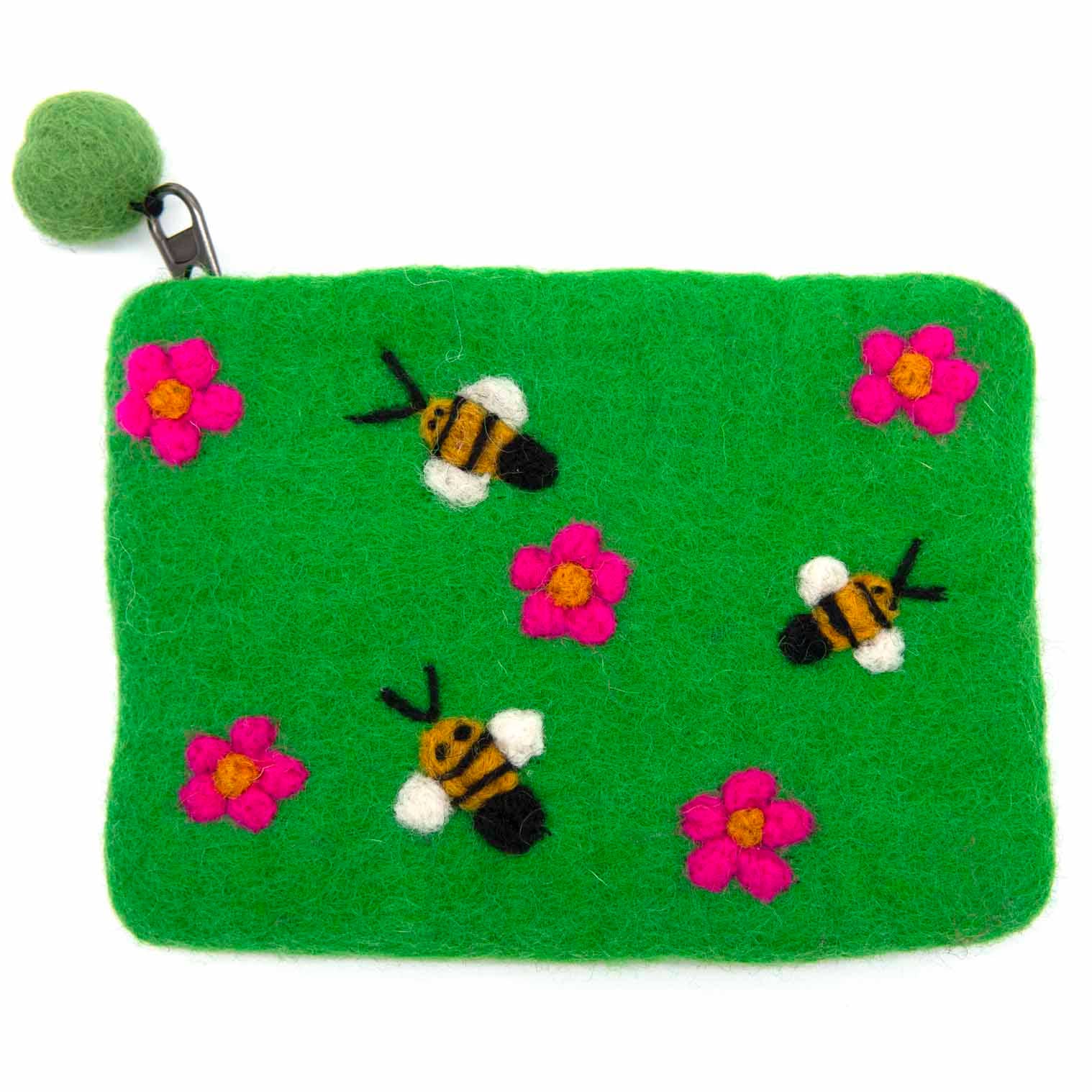 Bees Felt Purse: Green