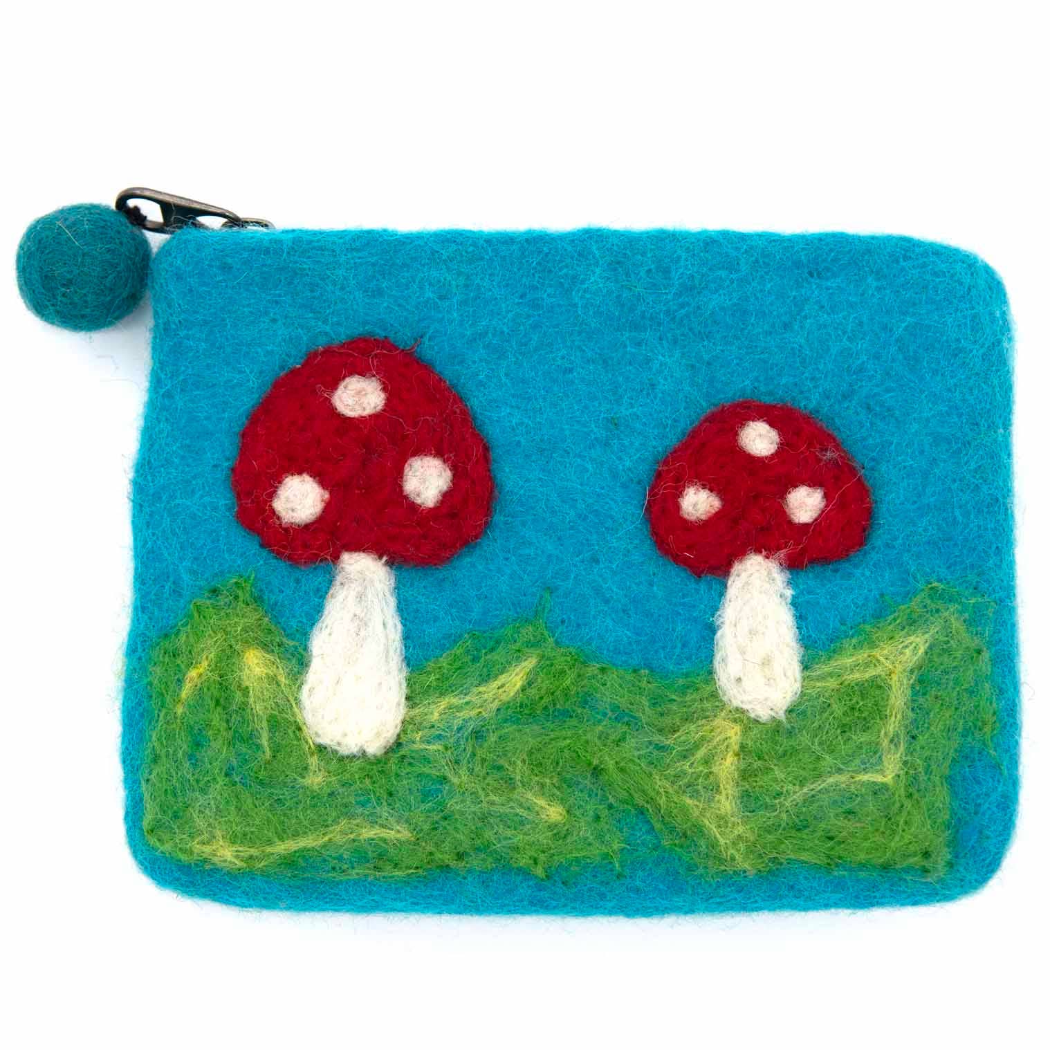 Mushroom Felt Purse: Blue