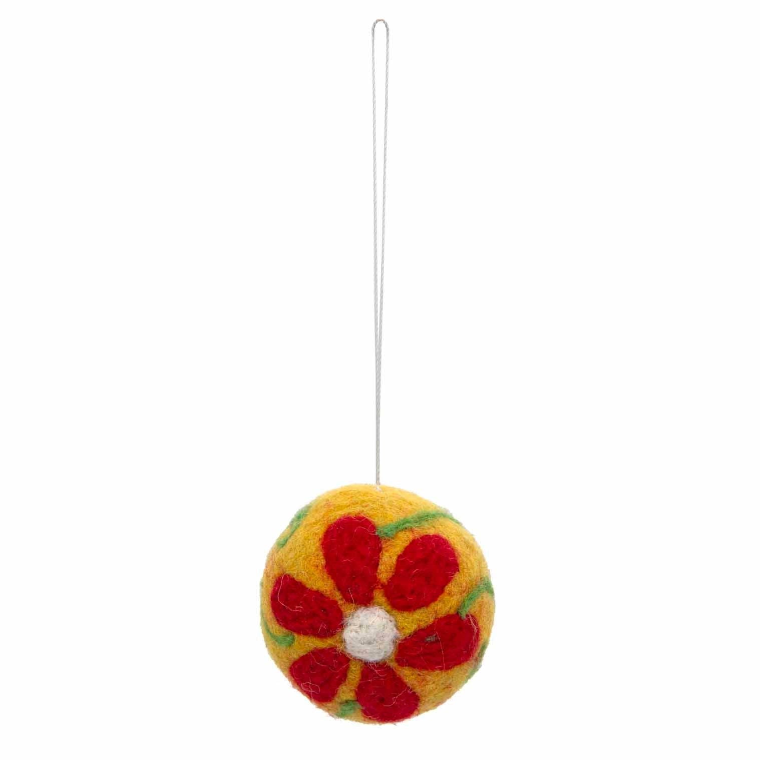 Flower Bauble Felt Christmas Decoration: Yellow