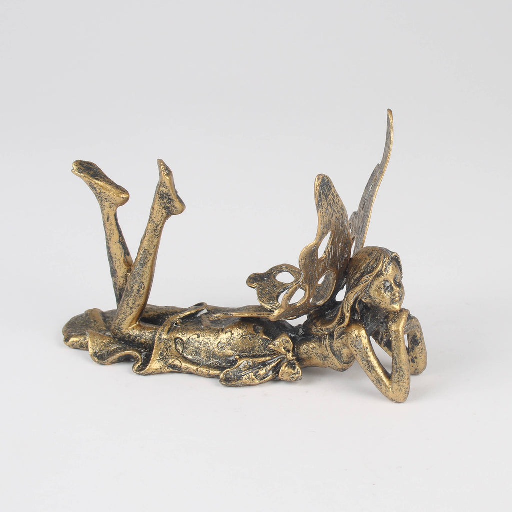 Gold Fairy Figurine – Lying Metal Fairy Ornament