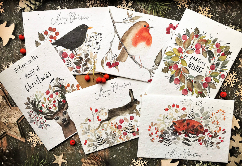 Plantable Seed Christmas Cards, illustrated Christmas Card