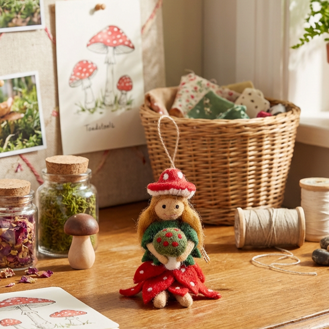 Handmade Felt Toadstool Fairy Hanging Autumnal Decoration