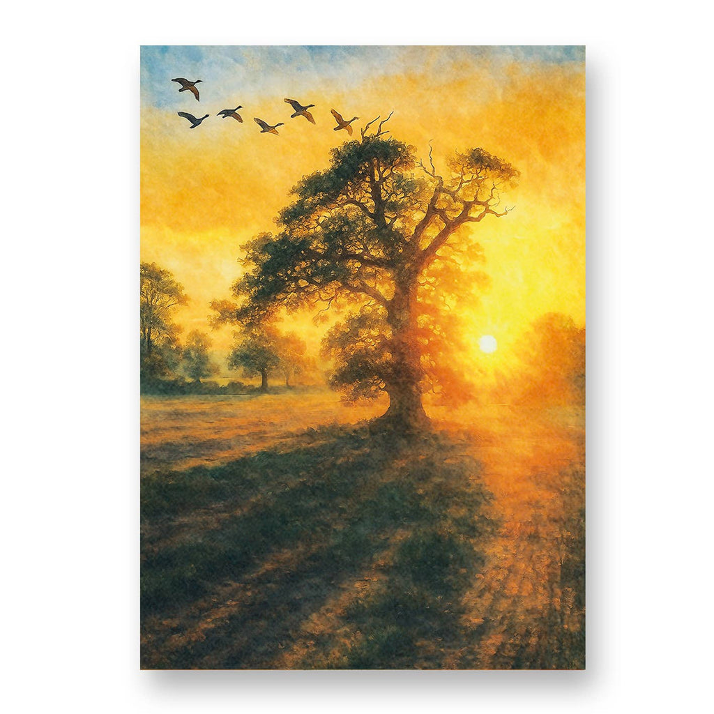 Rural Sunset with geese overhead Greeting Card with Envelope