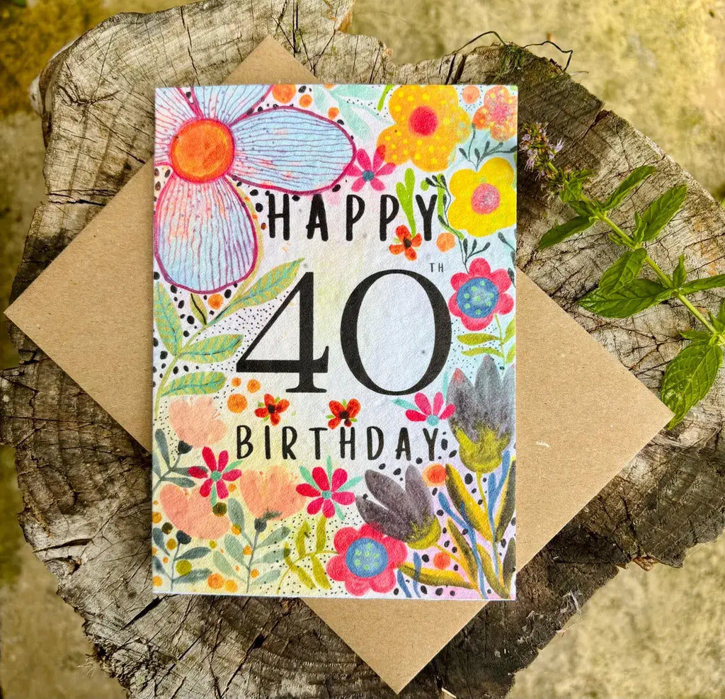 Happy 40th Birthday Card, Plantable Seed Paper Birthday Card
