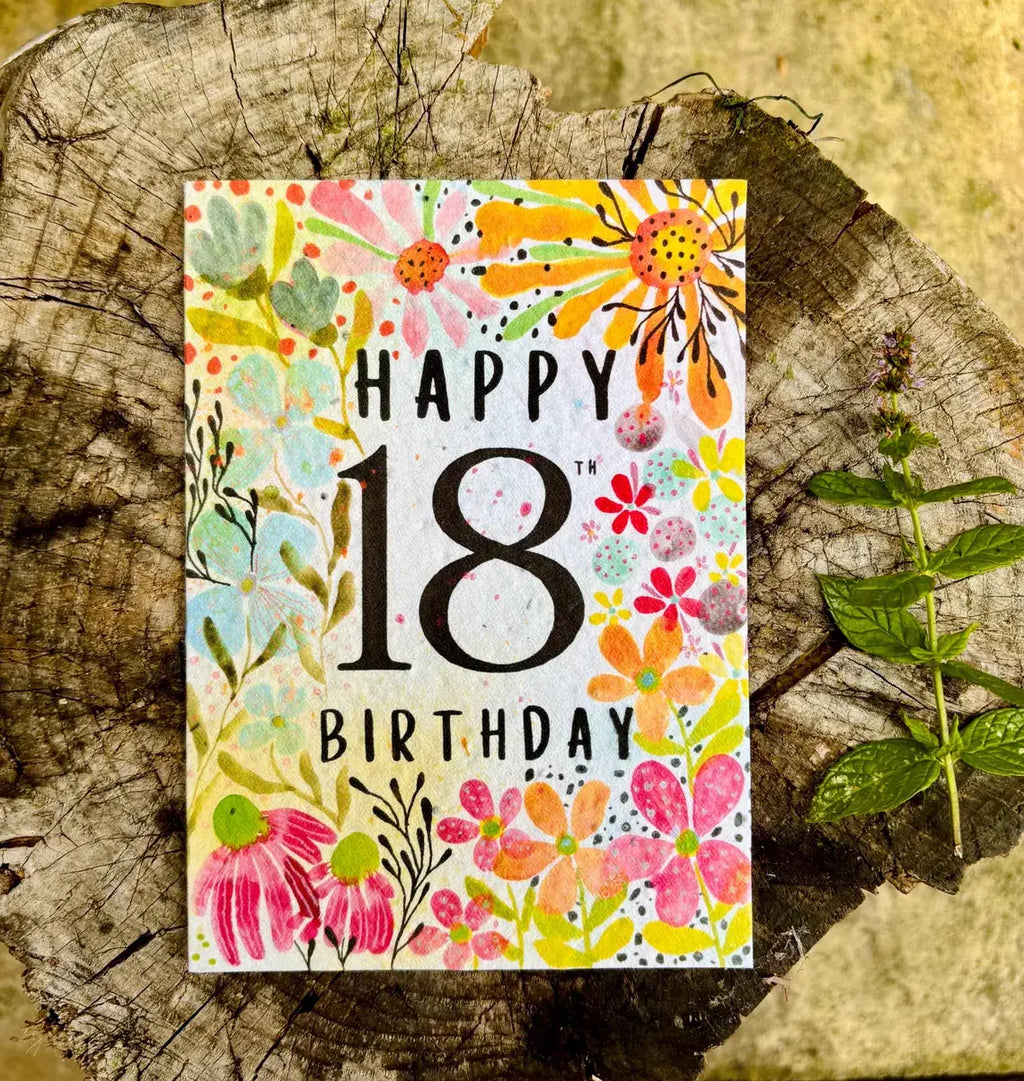 Happy 18th Birthday Card, Plantable Seed Paper Birthday Card