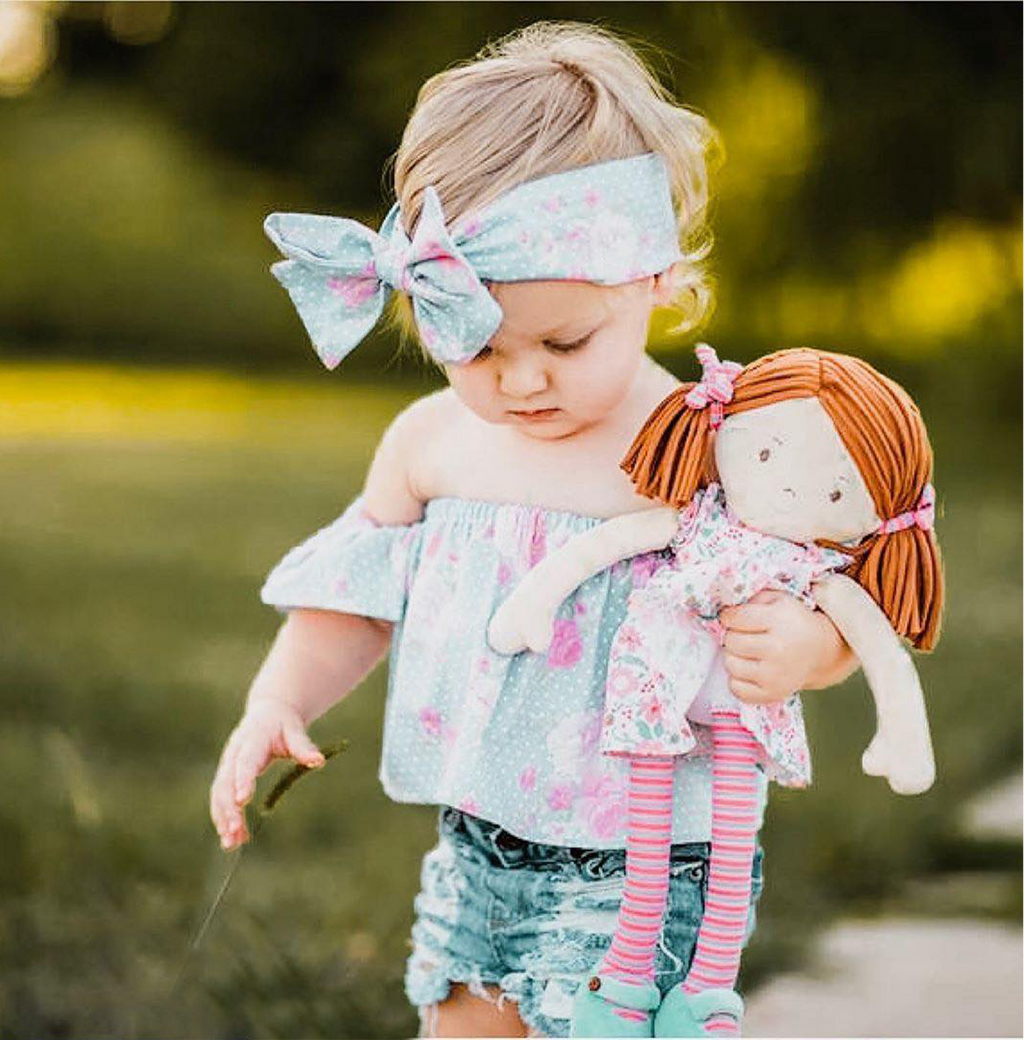 Tikiri Fabric Baby Doll – Katy with Pink & Sea Green Dress