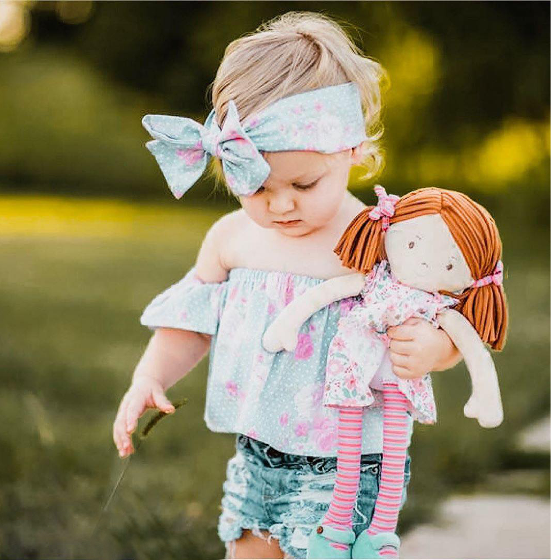 Tikiri Fabric Baby Doll – Katy with Pink & Sea Green Dress