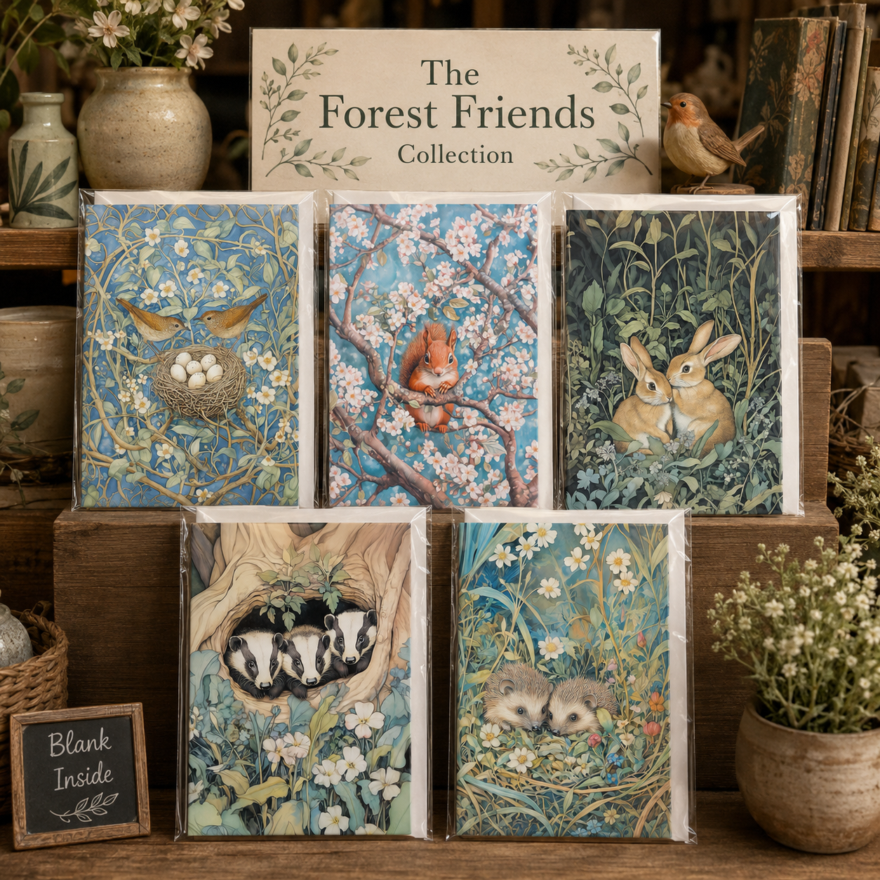 Cute Badgers in Woodland Greeting Card with Envelope