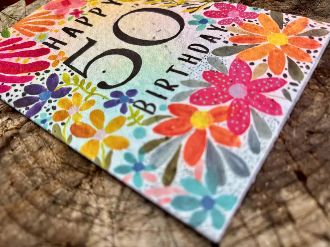 Happy 50th Birthday Card, Plantable Seed Paper Birthday Card