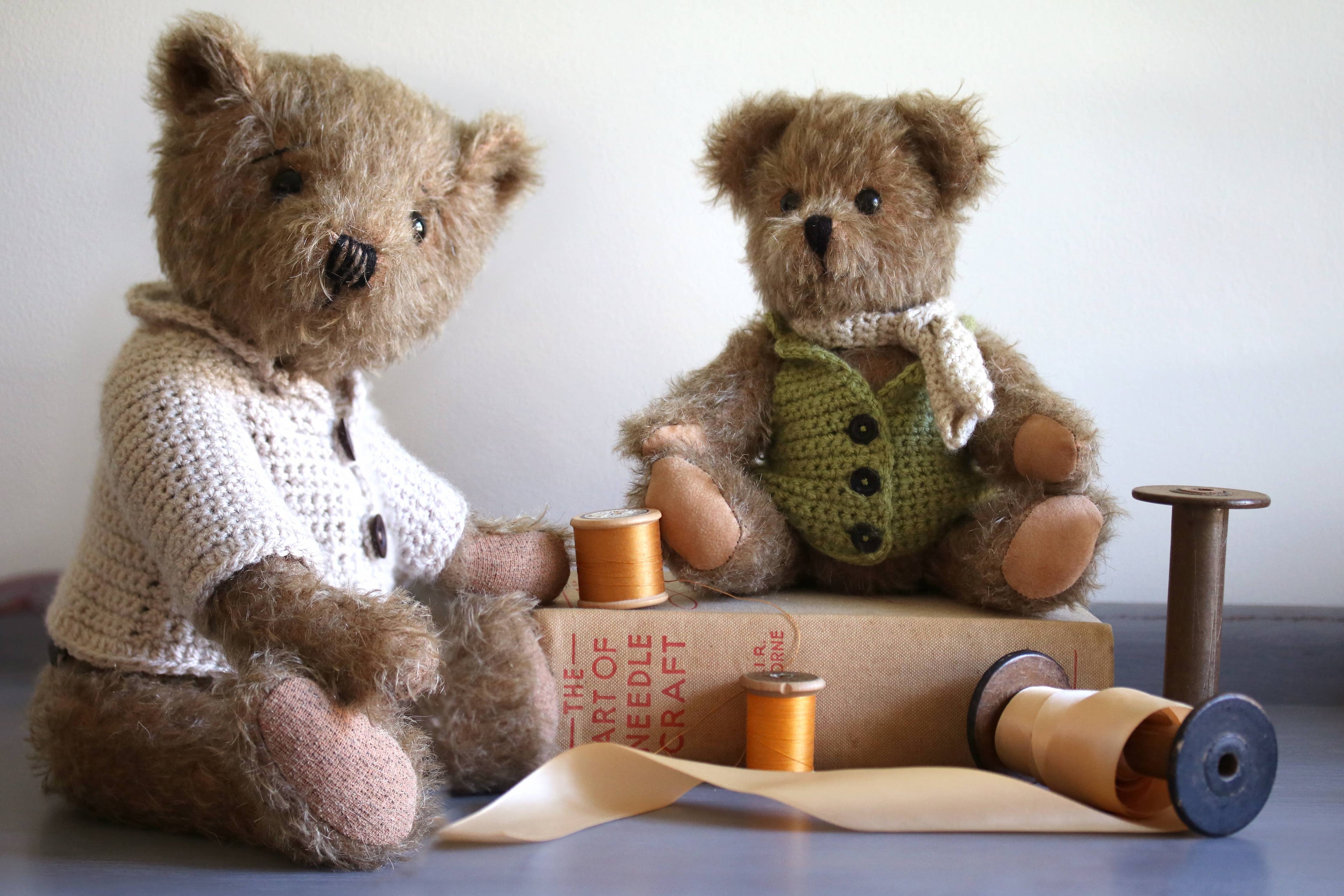 Furse- Traditional jointed mohair teddy bear, waistcoat