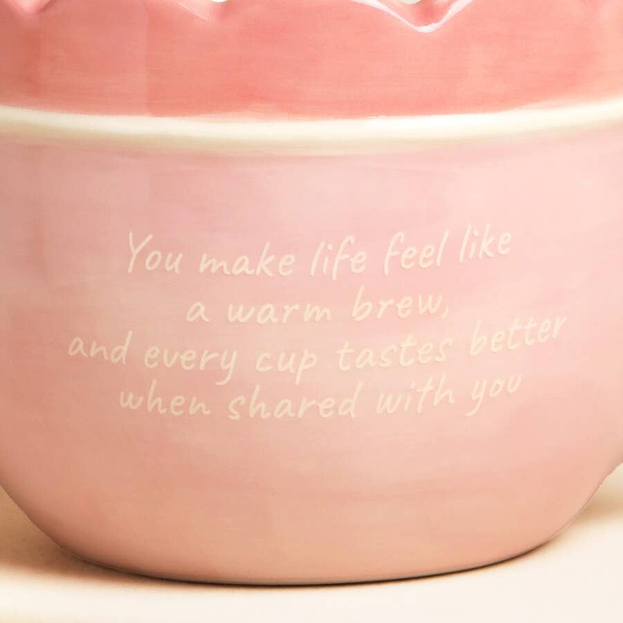 Pink Ceramic Scallop Edge Bow Mama Mug