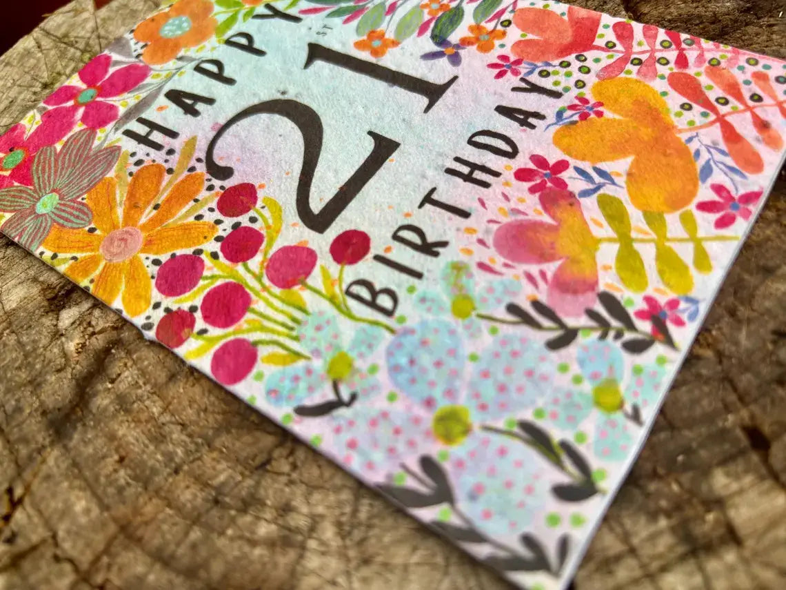 Happy 21st Birthday Card, Plantable Seed Paper Birthday Card