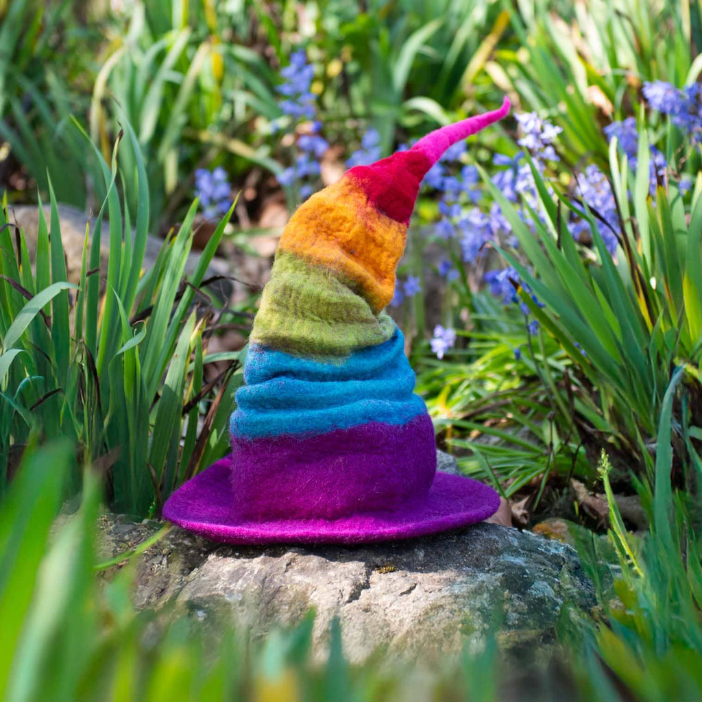 Collapsible Rainbow Witch Felt Hat: Multi