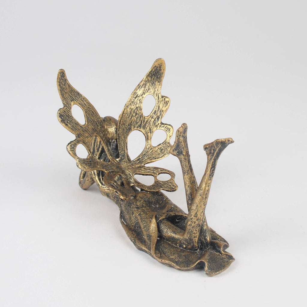 Gold Fairy Figurine – Lying Metal Fairy Ornament