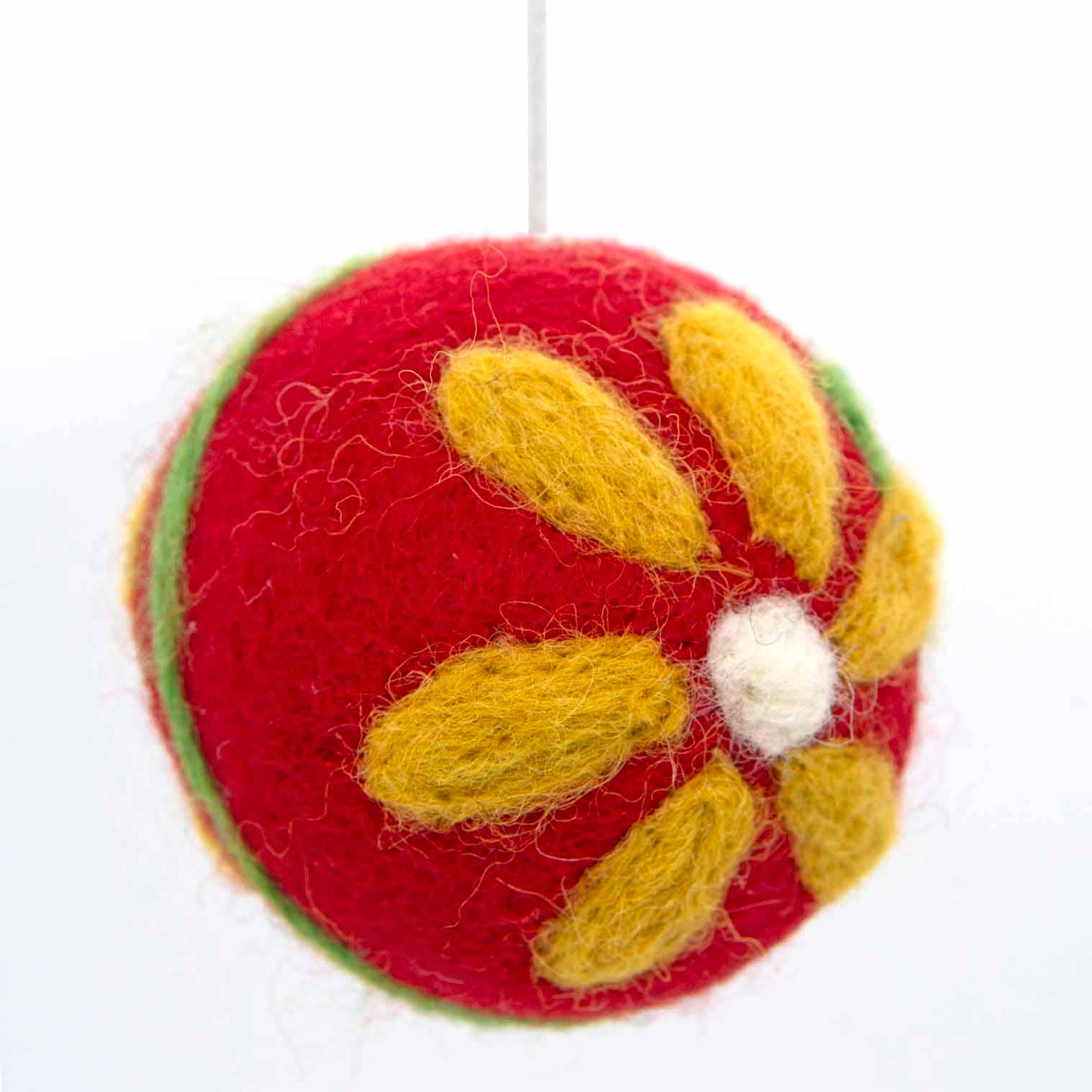 Flower Bauble Felt Christmas Decoration: Red