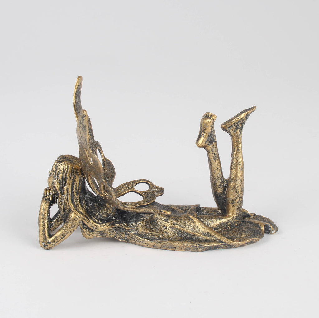 Gold Fairy Figurine – Lying Metal Fairy Ornament