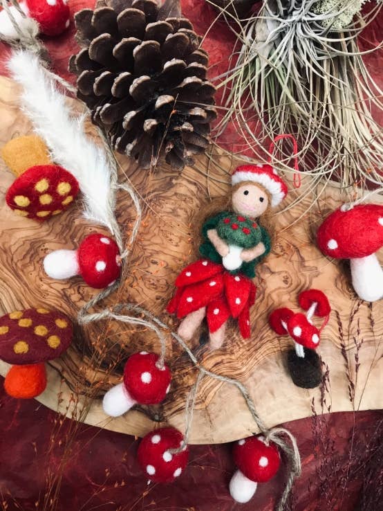 Handmade Felt Toadstool Fairy Hanging Autumnal Decoration
