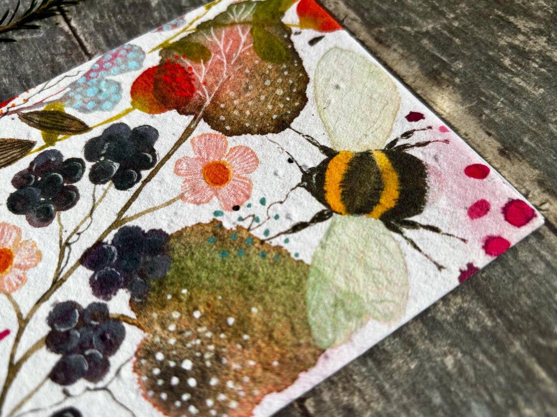 Plantable  Seed Paper Birthday Card,Blank Inside, Bee card