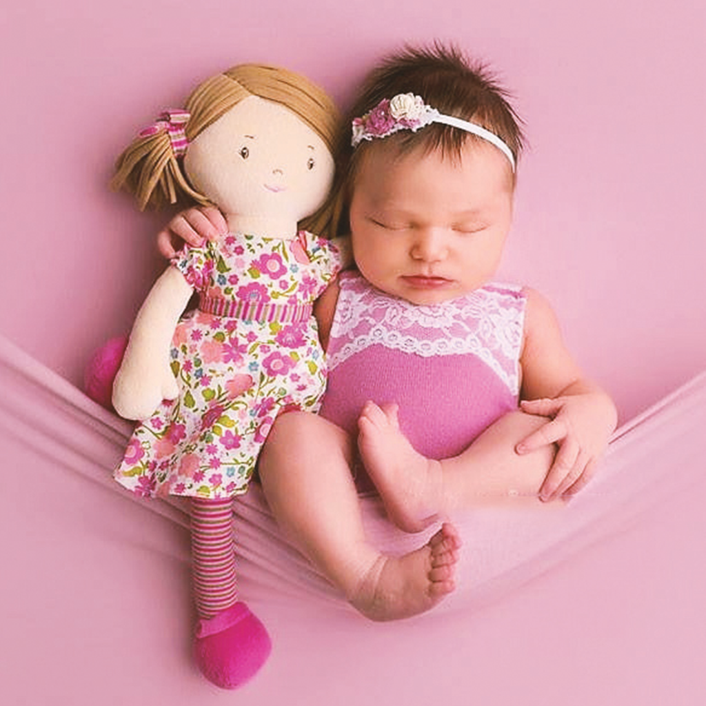 Tikiri Fabric Baby Doll – Fran with Pink & Green Dress