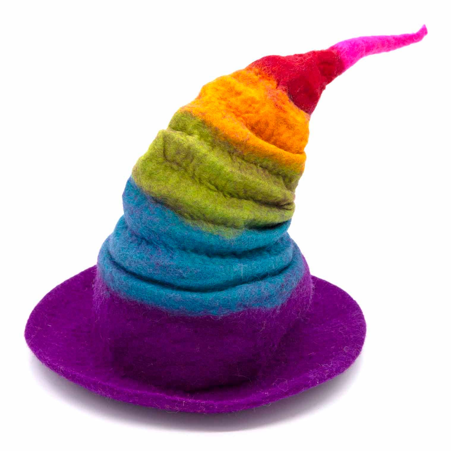 Collapsible Rainbow Witch Felt Hat: Multi