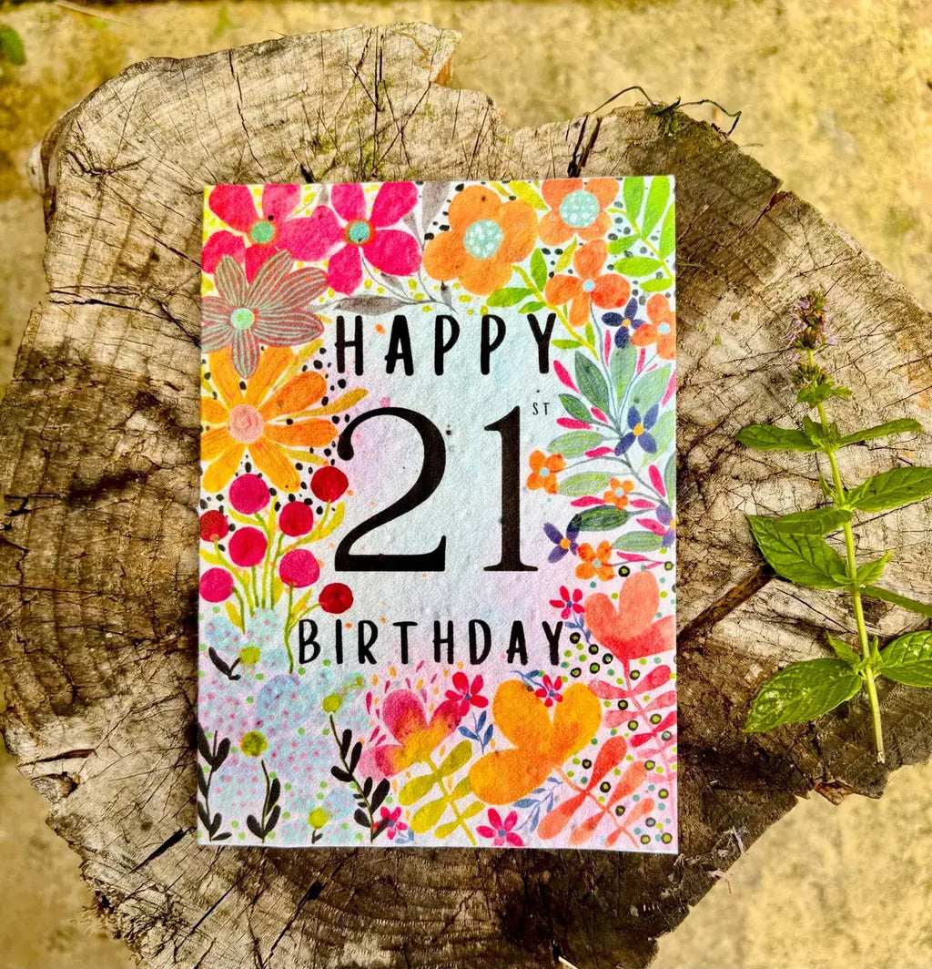 Happy 21st Birthday Card, Plantable Seed Paper Birthday Card