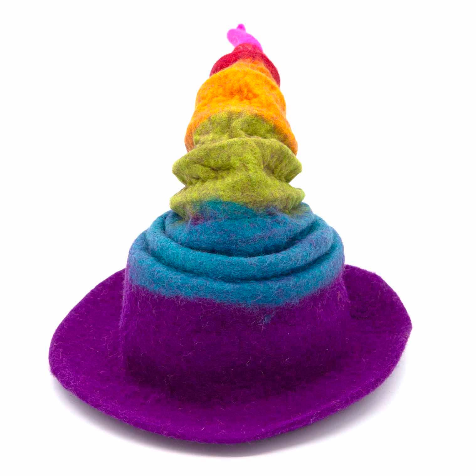 Collapsible Rainbow Witch Felt Hat: Multi