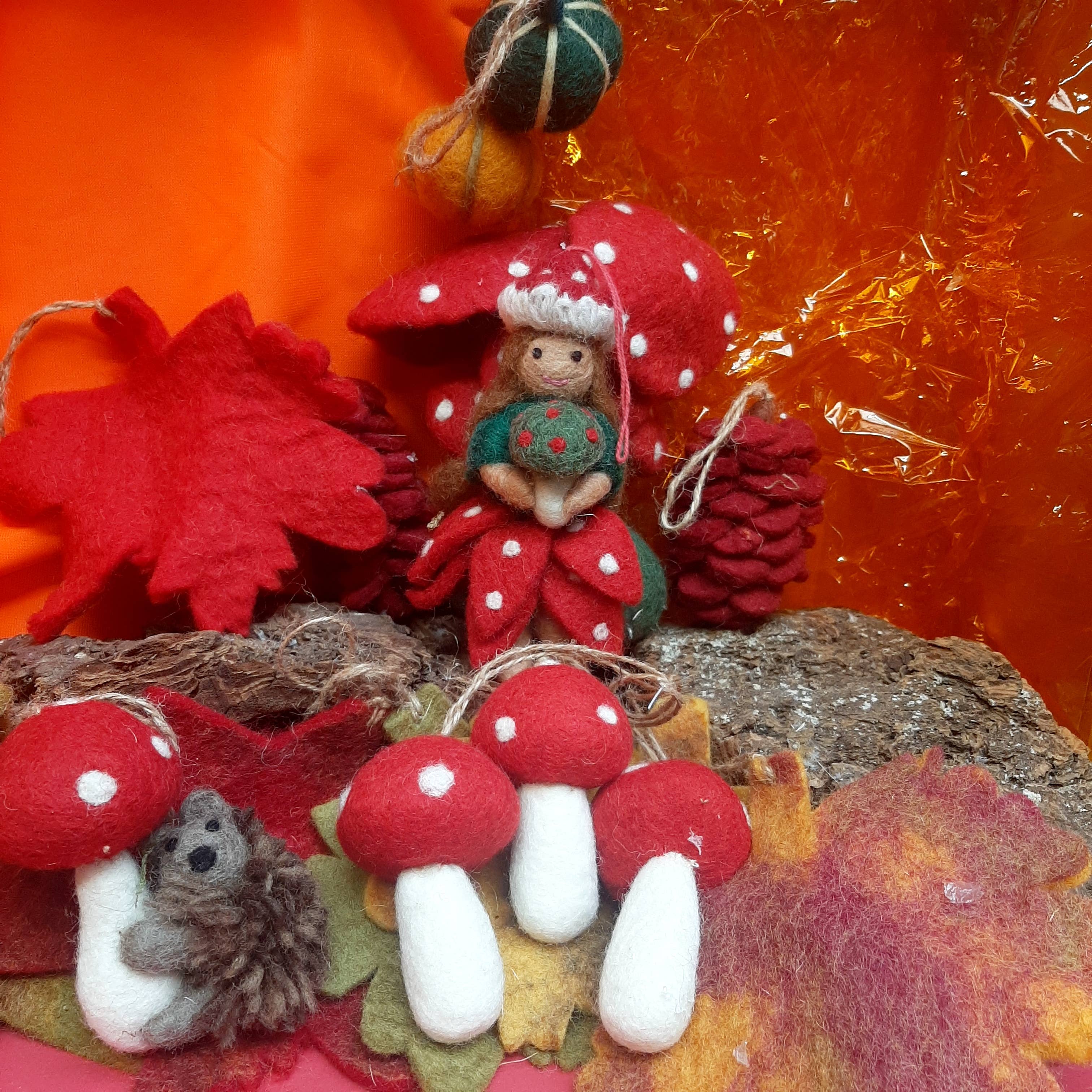 Handmade Felt Toadstool Fairy Hanging Autumnal Decoration