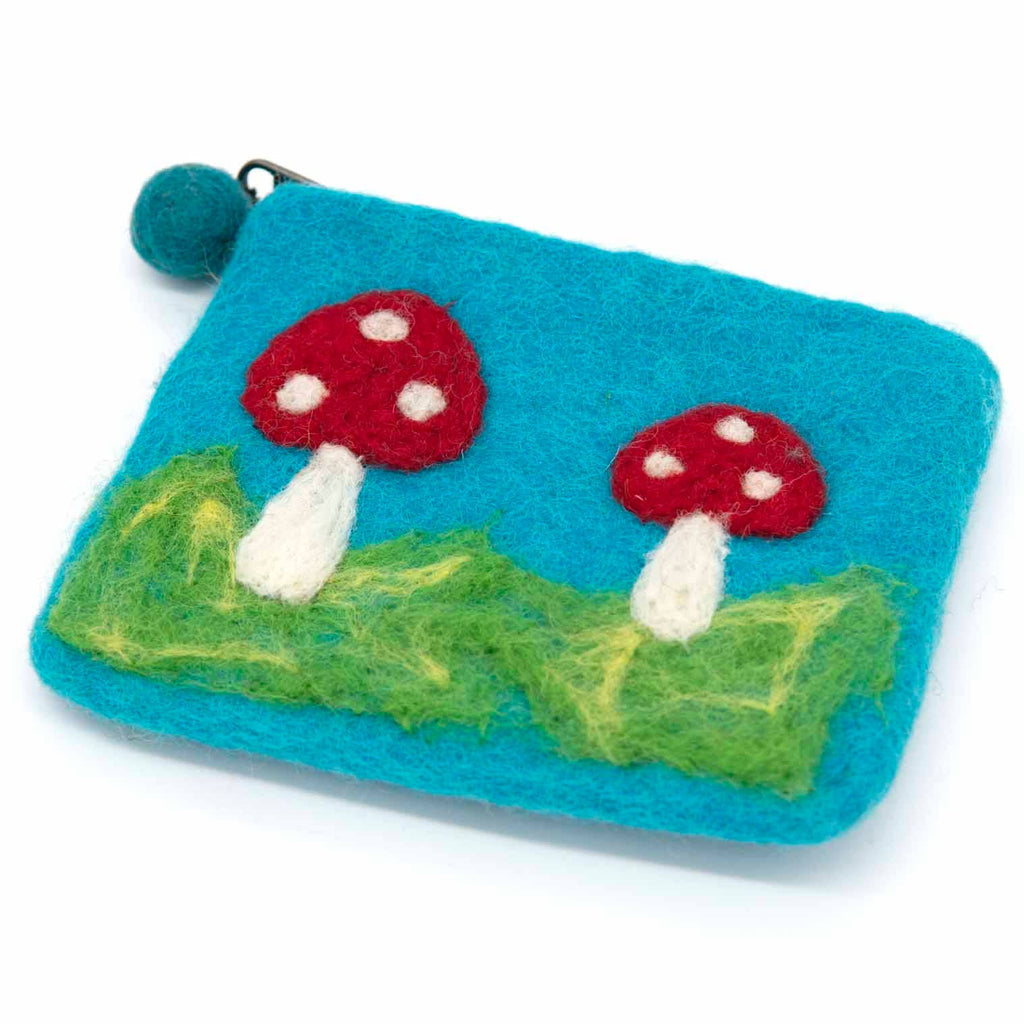 Mushroom Felt Purse: Blue