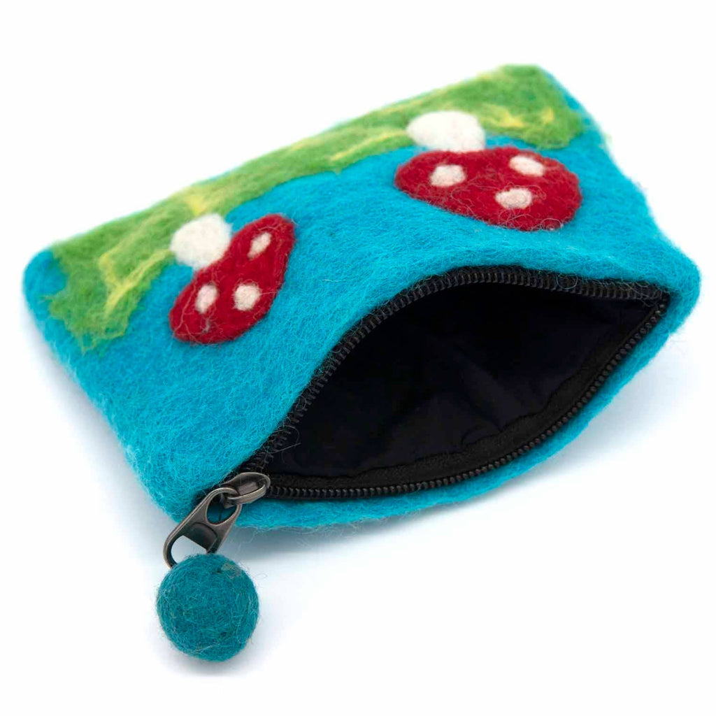 Mushroom Felt Purse: Blue