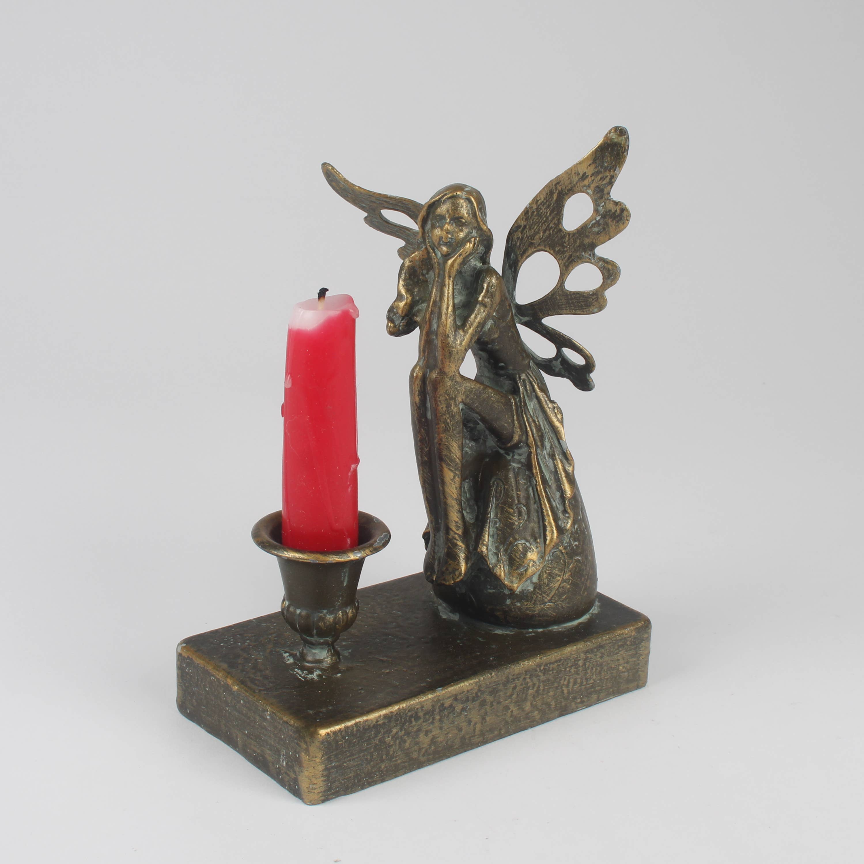 Antique Gold Fairy Figurine Candle Holder Ornament Base