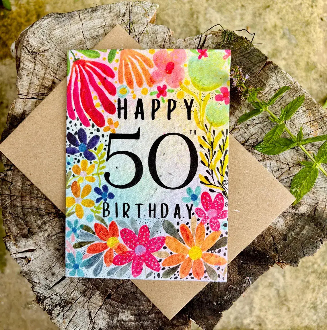 Happy 50th Birthday Card, Plantable Seed Paper Birthday Card