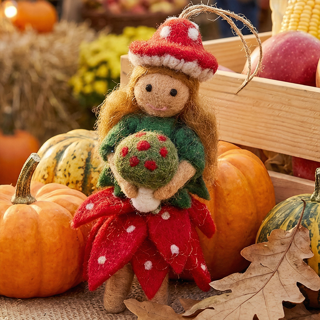Handmade Felt Toadstool Fairy Hanging Autumnal Decoration