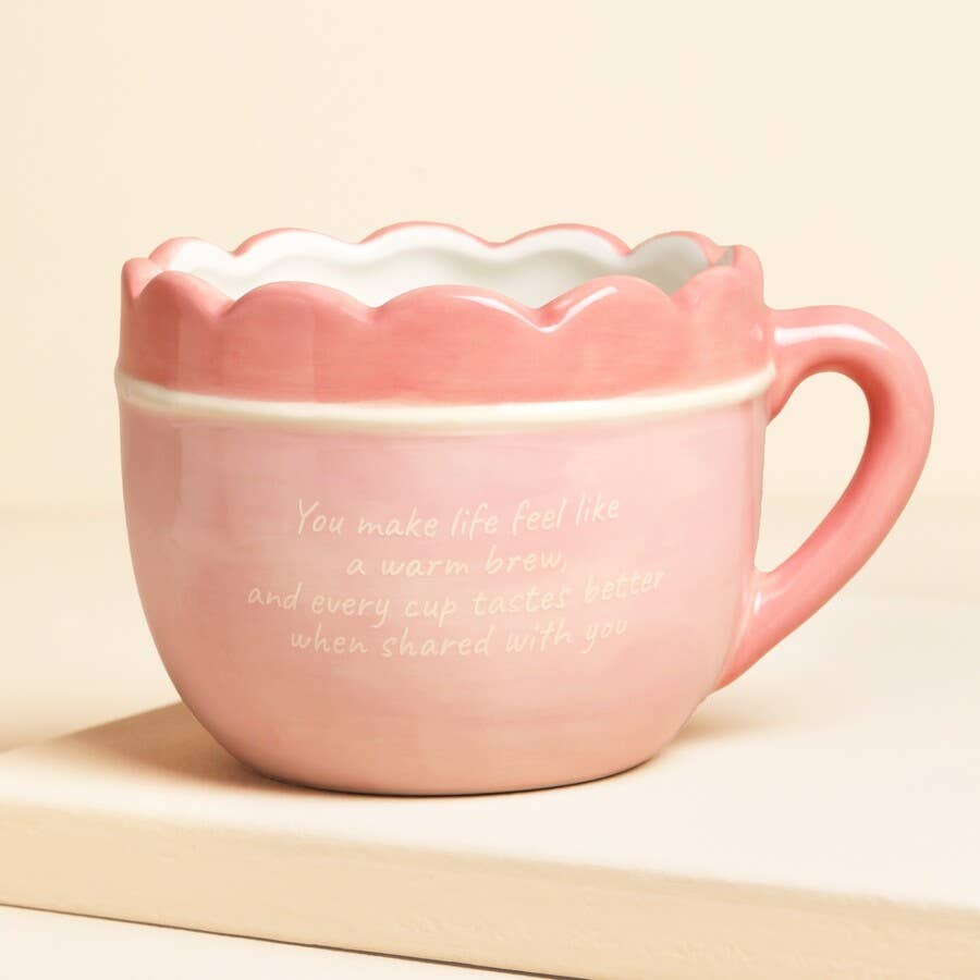 Pink Ceramic Scallop Edge Bow Mama Mug