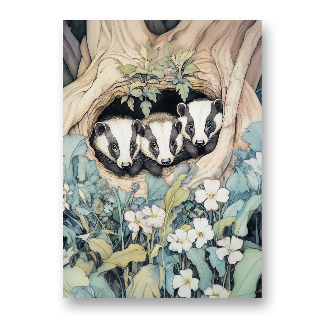 Cute Badgers in Woodland Greeting Card with Envelope