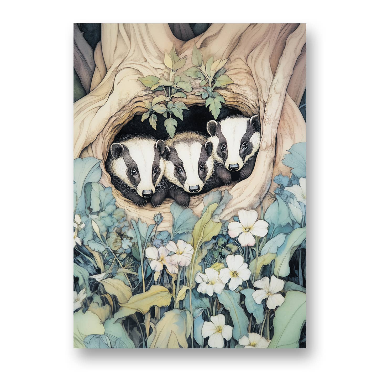 Cute Badgers in Woodland Greeting Card with Envelope