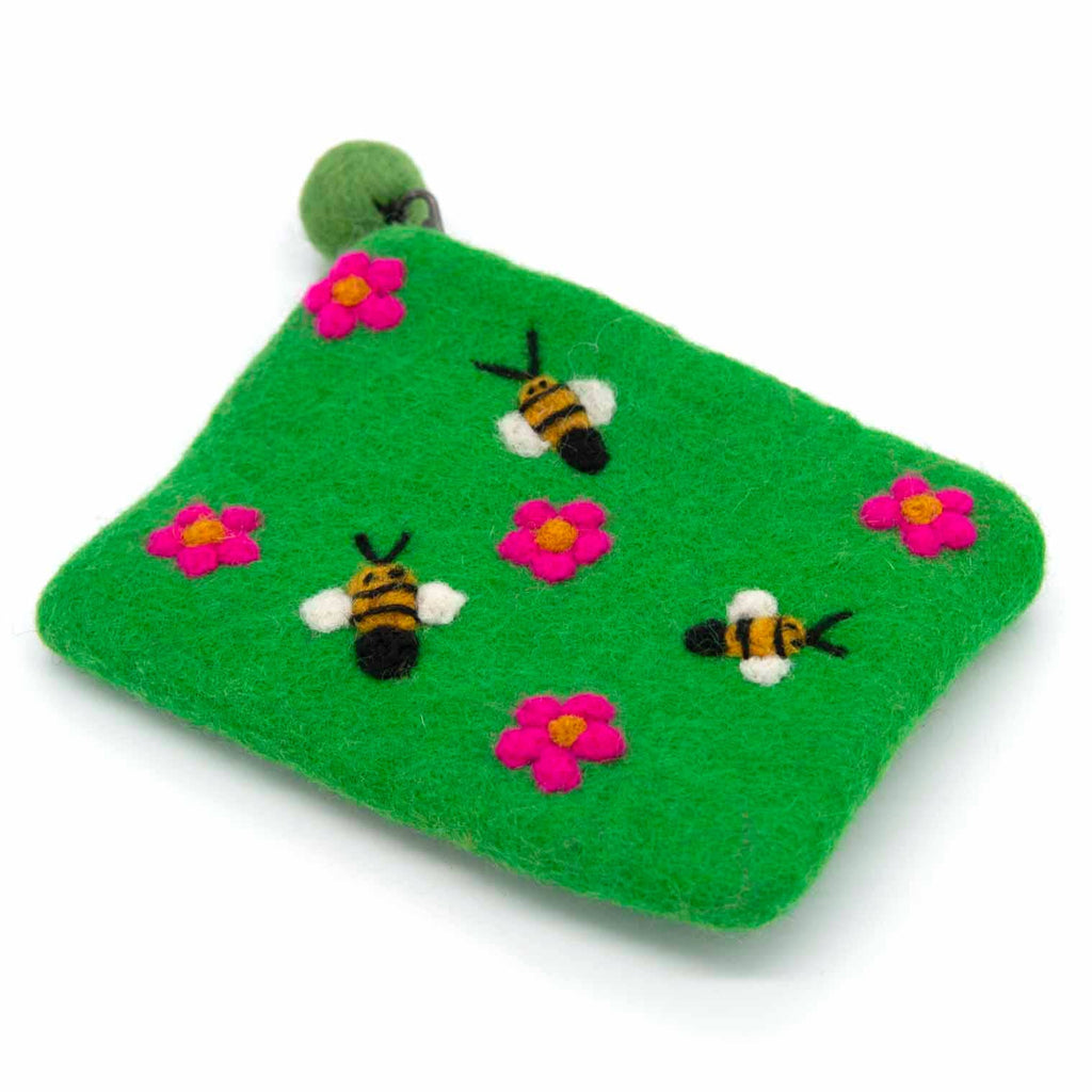 Bees Felt Purse: Green