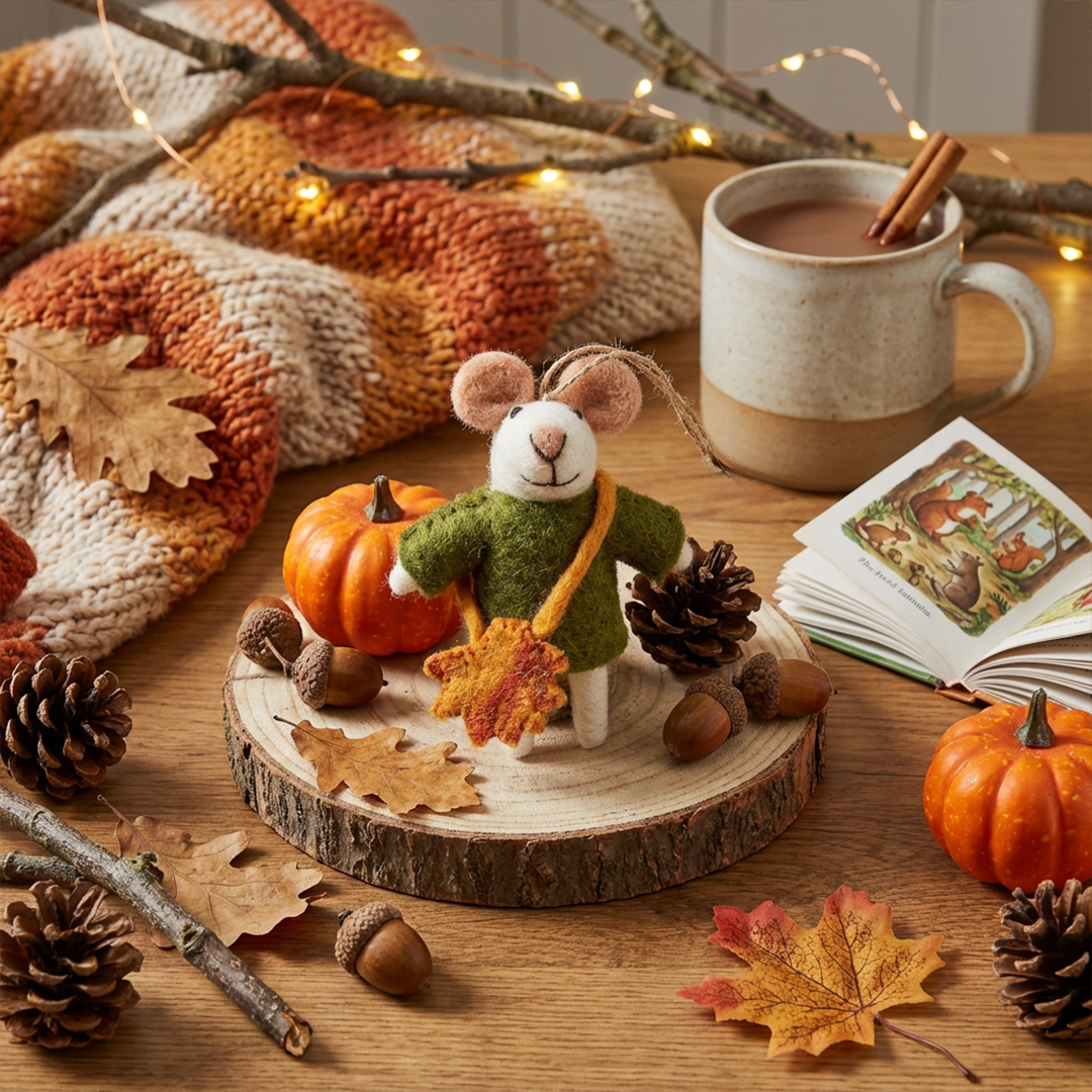 Handmade Felt George the Mouse Hanging Autumnal Decoration